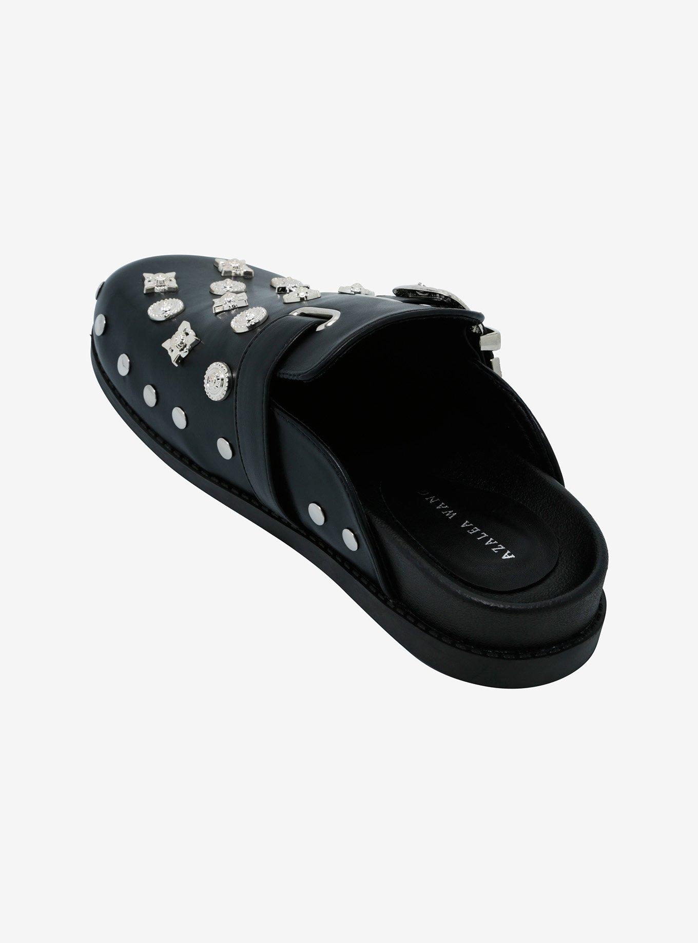 Azalea Wang Black & Silver Studded Mules, MULTI, alternate