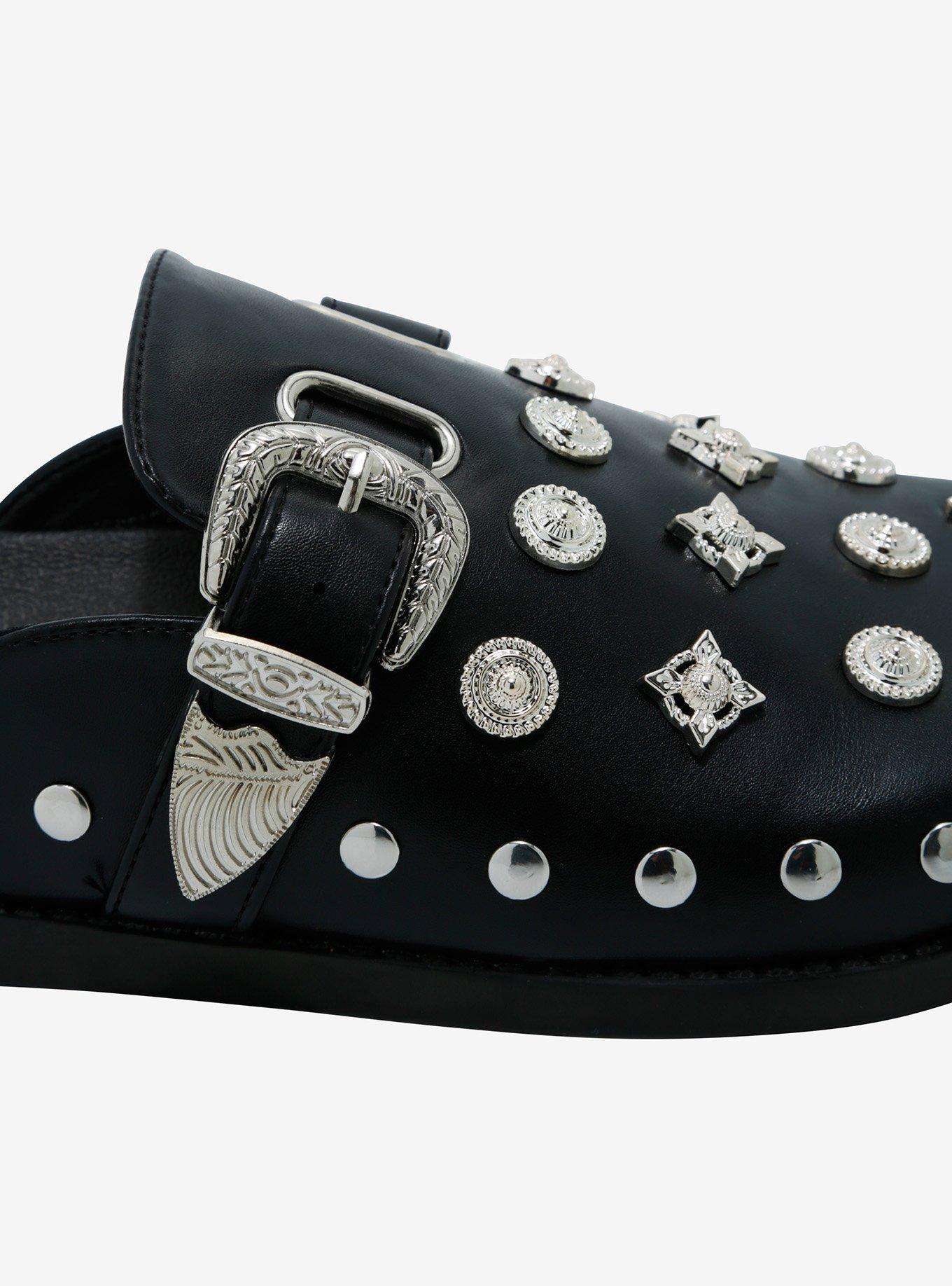 Azalea Wang Black & Silver Studded Mules, MULTI, alternate