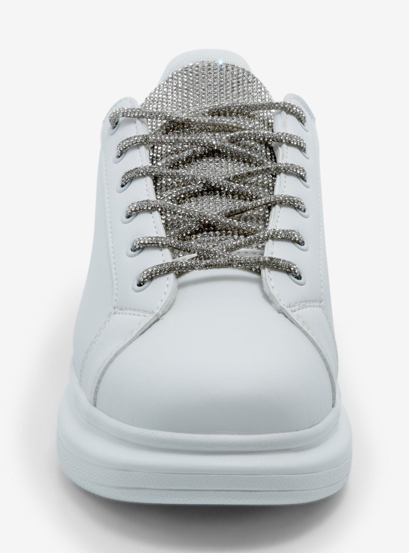 Azalea Wang Janan White Rhinestone Lace Sneakers, MULTI, alternate