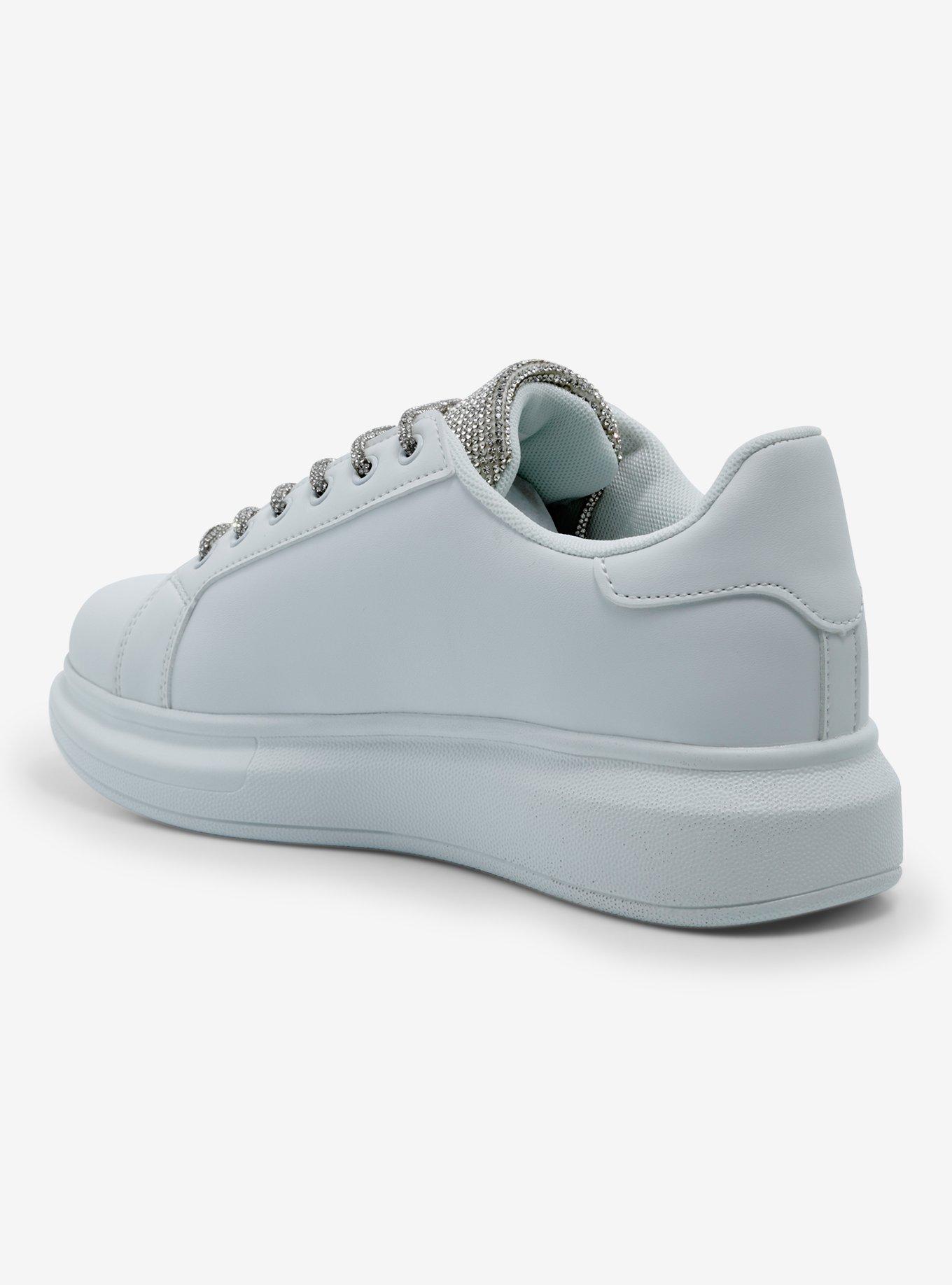 Azalea Wang Janan White Rhinestone Lace Sneakers, MULTI, alternate