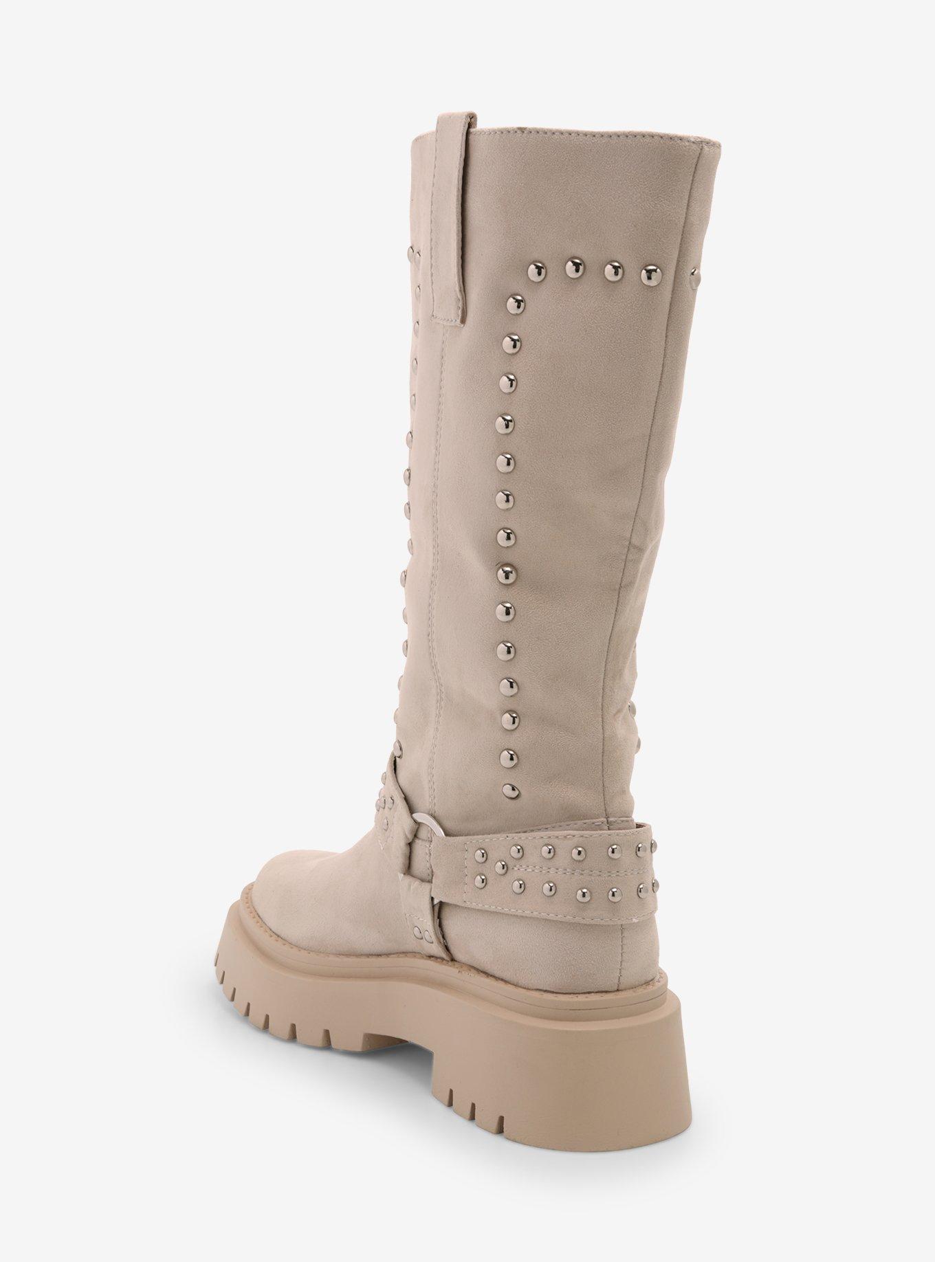 Azalea Wang Beige Studded Knee-High Platform Boots, MULTI, alternate