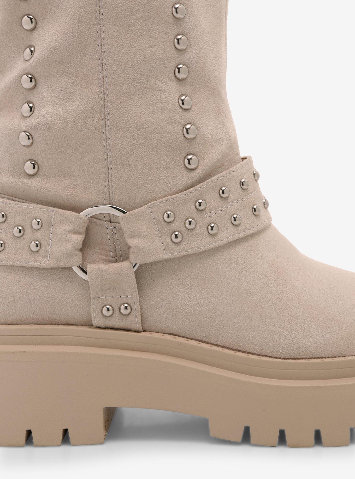 Azalea Wang Beige Studded Knee-High Platform Boots