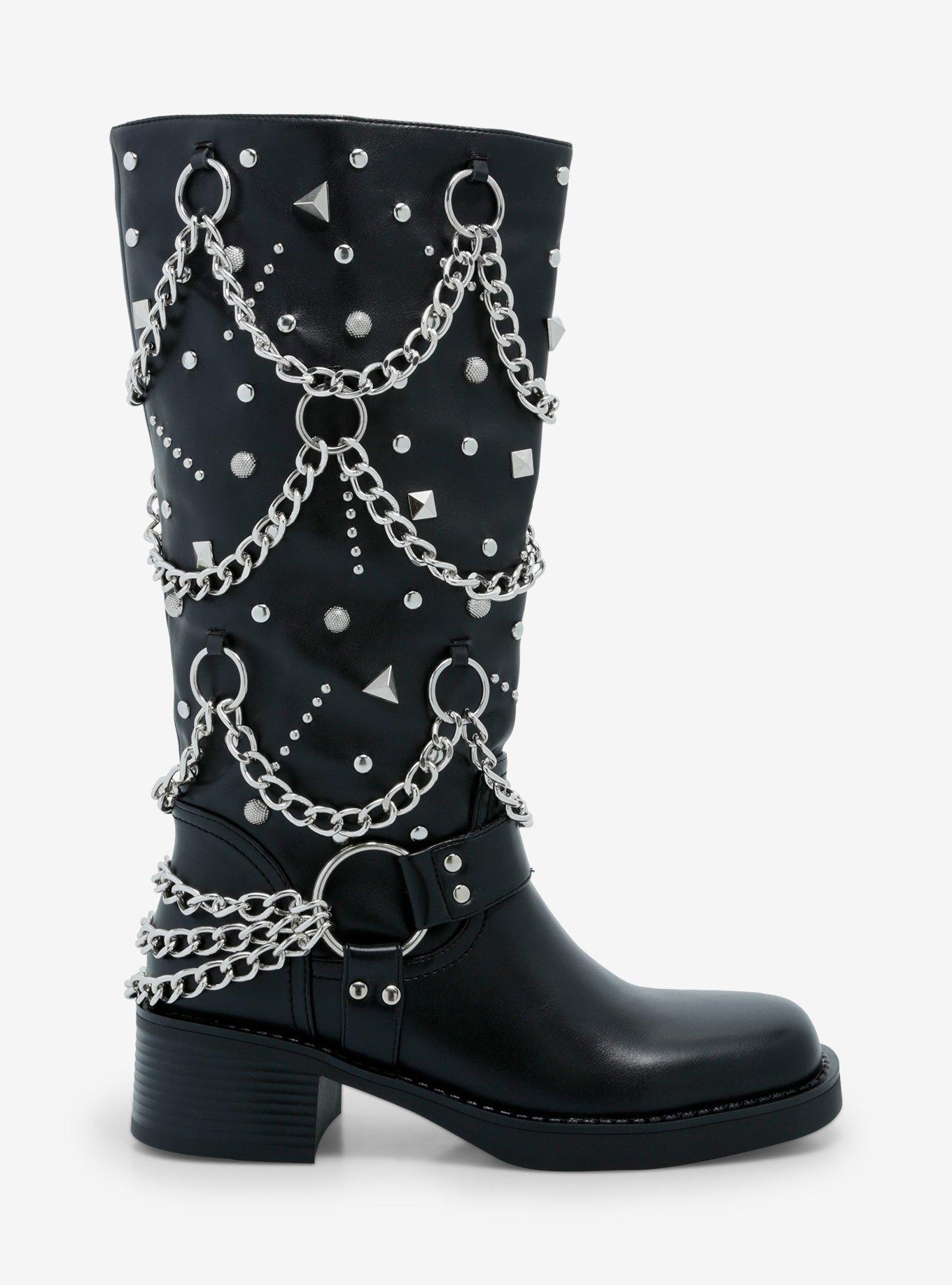 Azalea Wang Fillmore Black Chain Stud Boot, , hi-res