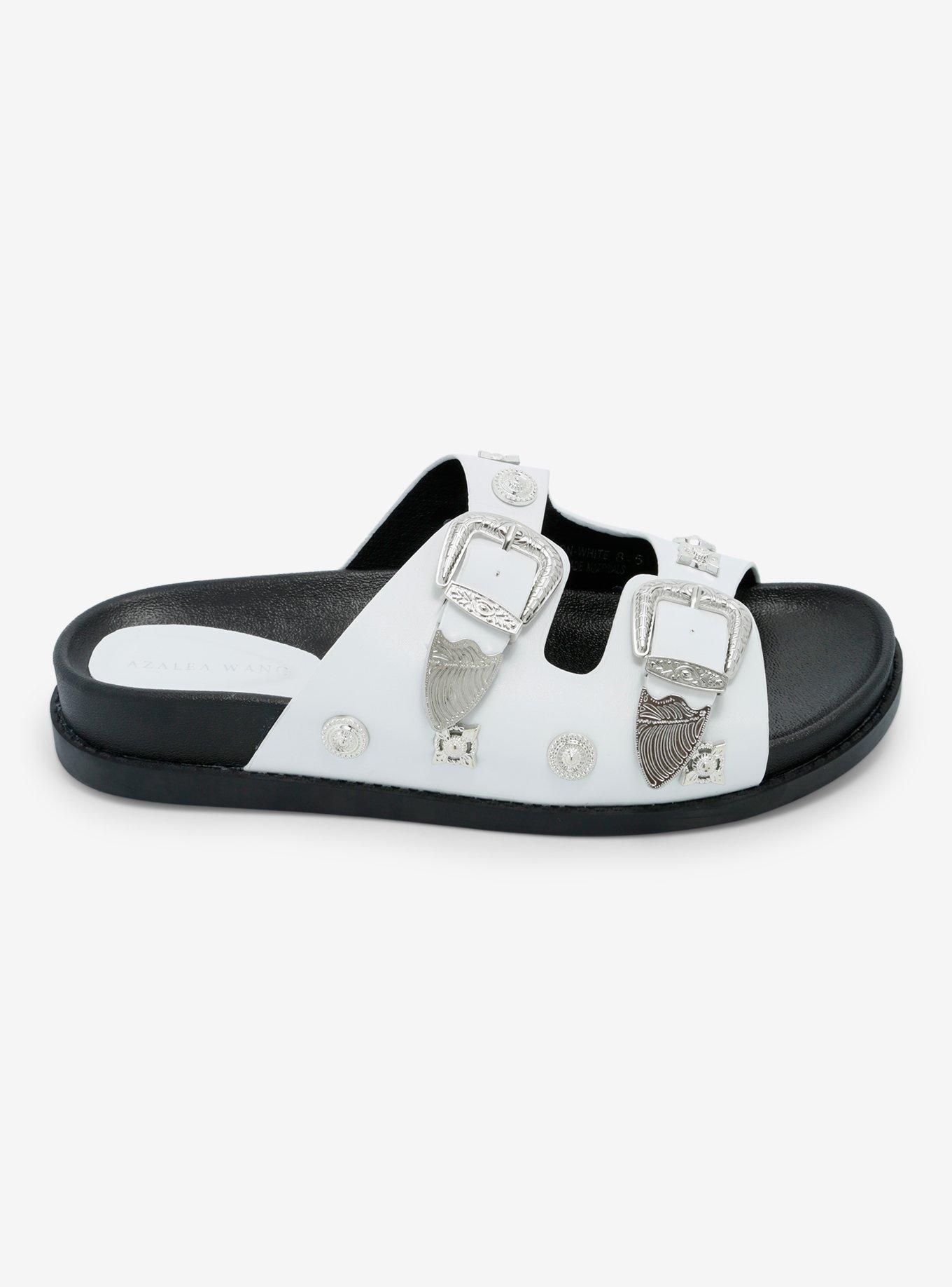 Azalea Wang Bocaraton Silver Hardware Slide Sandals, , hi-res