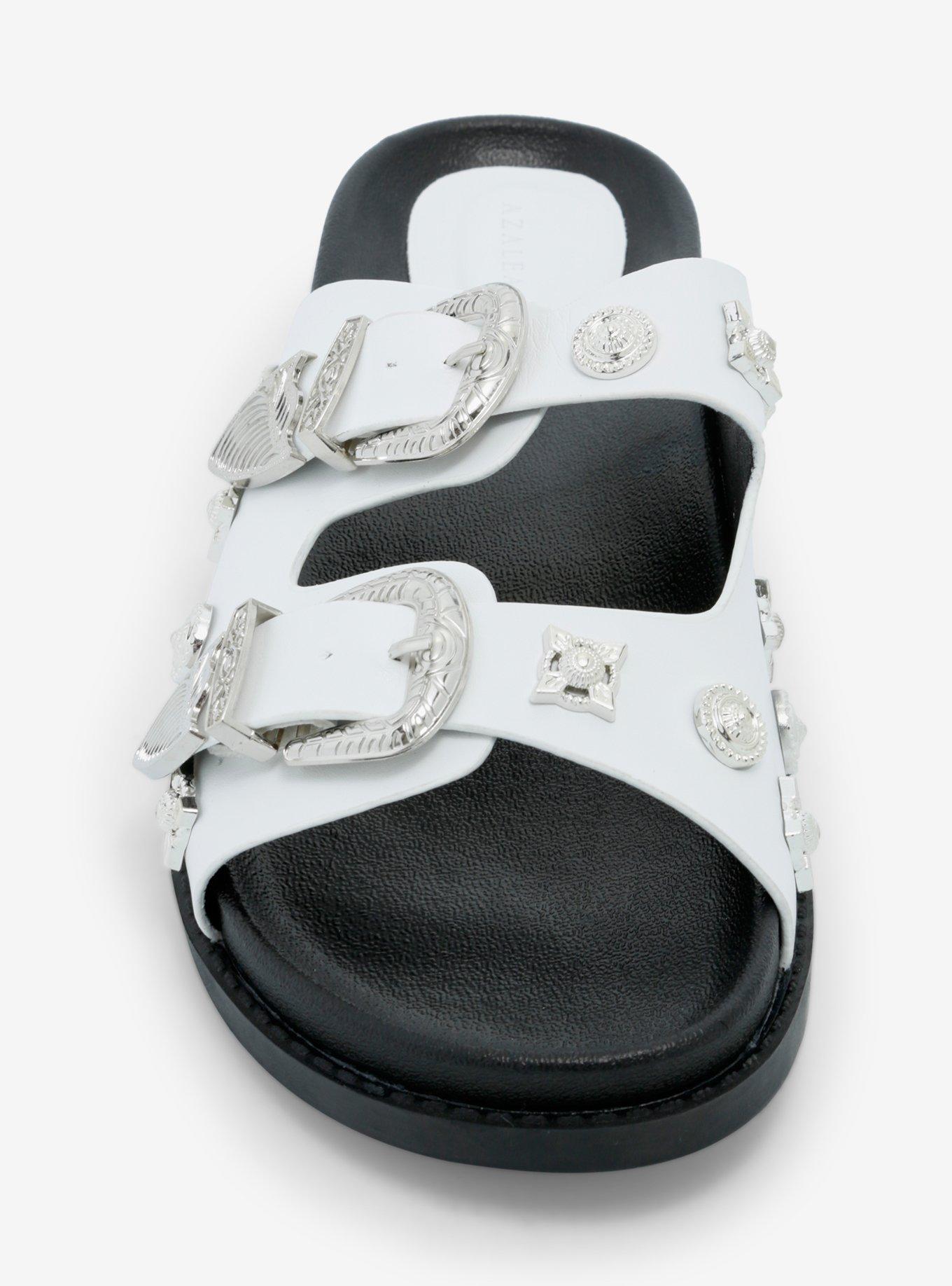 Azalea Wang Bocaraton Silver Hardware Slide Sandals, MULTI, alternate