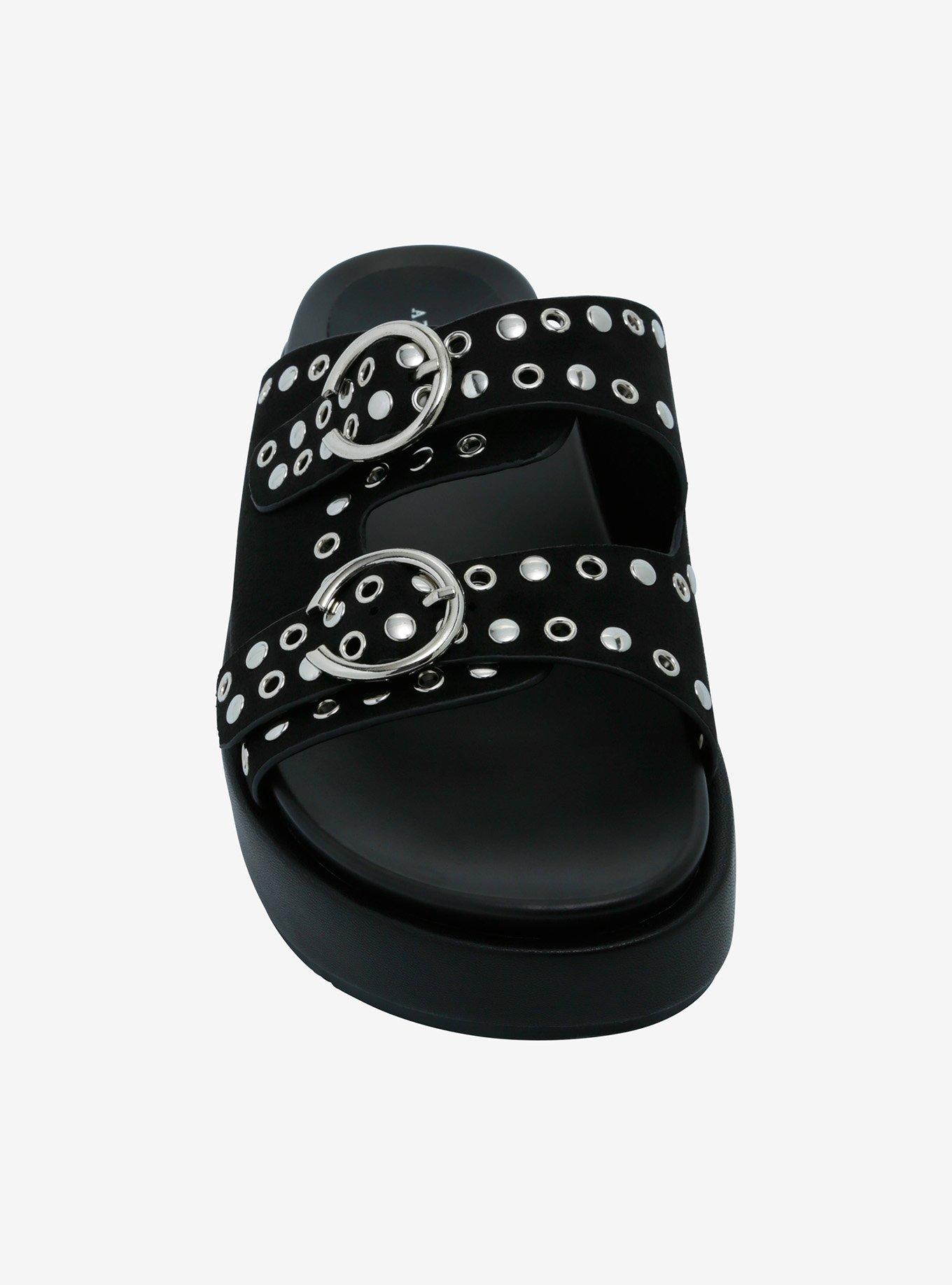 Azalea Wang Black & Silver Grommet Platform Buckle Sandals, MULTI, alternate