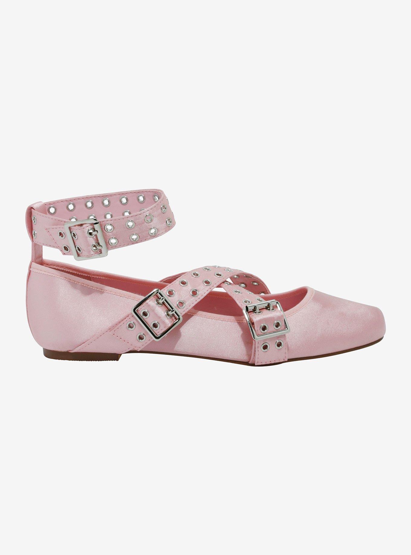 Azalea Wang Pink Satin Grommet Buckle Ballet Flats, , hi-res