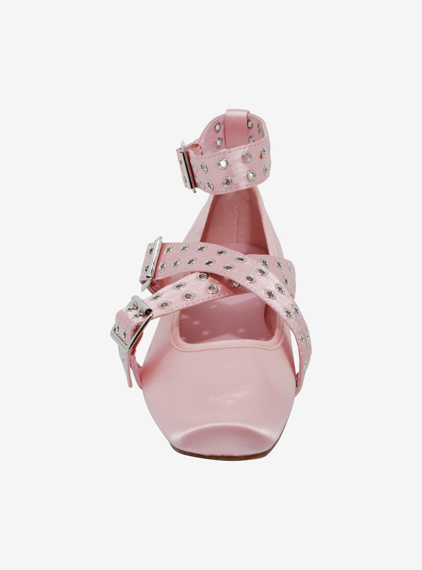Azalea Wang Pink Satin Grommet Buckle Ballet Flats, MULTI, alternate