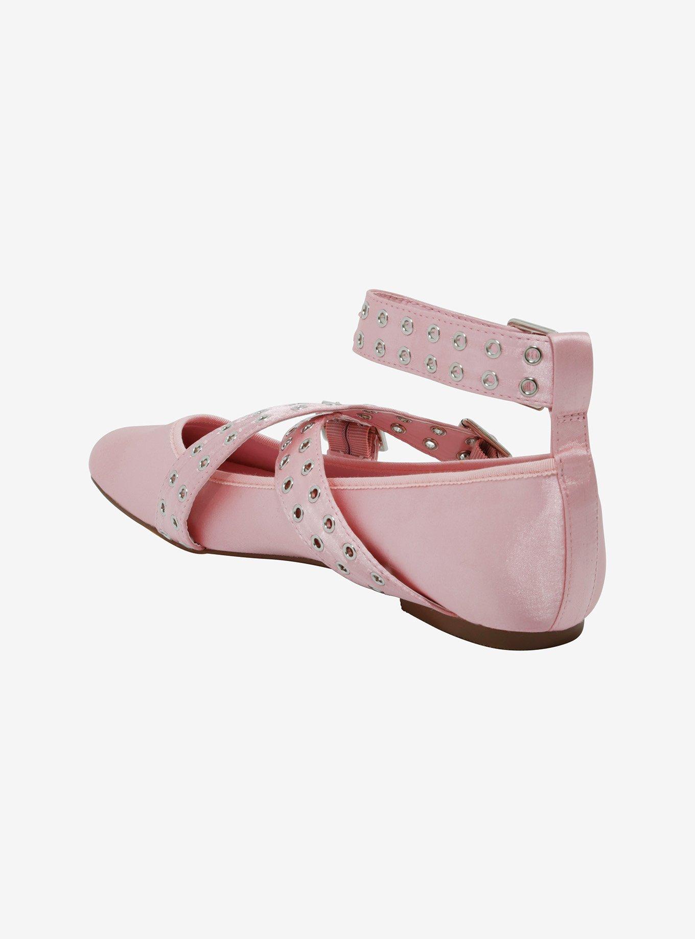 Azalea Wang Pink Satin Grommet Buckle Ballet Flats