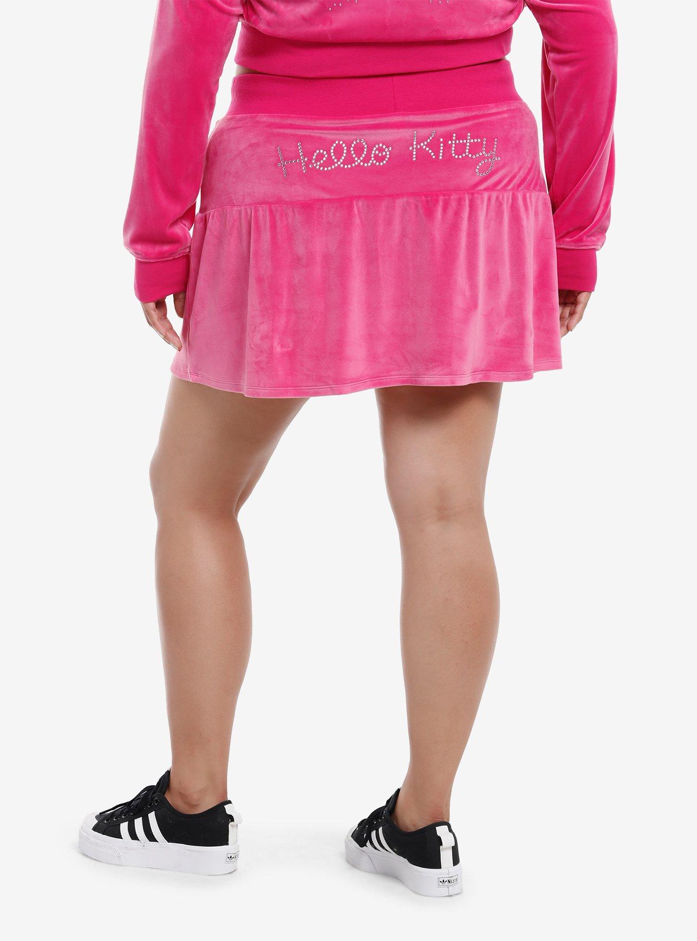 Hello Kitty Rhinestone Pink Velour Skirt Plus Size, , hi-res