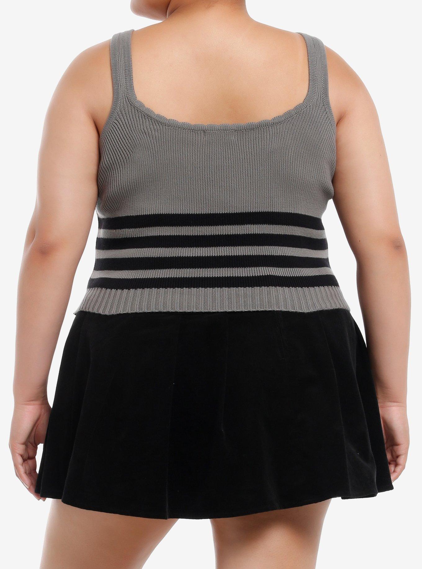 Sweet Society Grey Cat Stripe Girls Knit Tank Top Plus