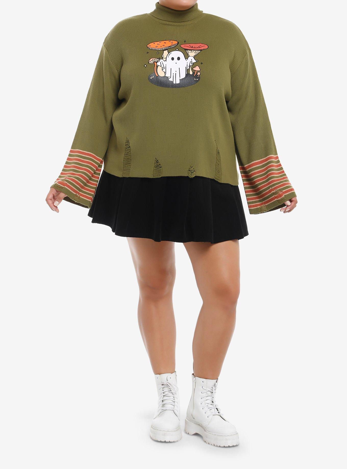 Thorn & Fable Ghost Mushroom Girls Turtleneck Sweater Plus Size, ORANGE, alternate