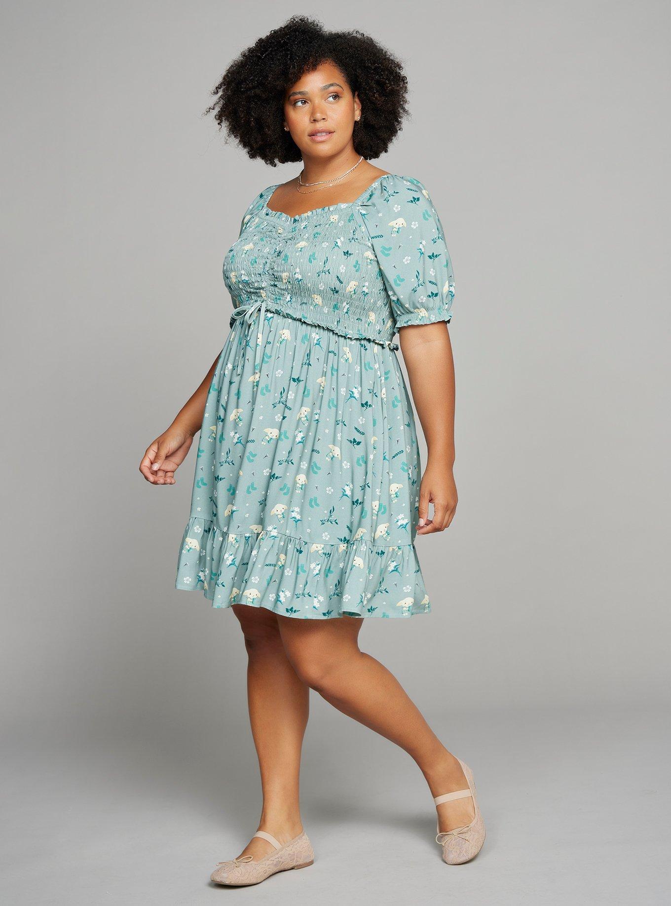 Harry Potter Dobby Floral Plus Size Smock Dress — BoxLunch Exclusive, , hi-res