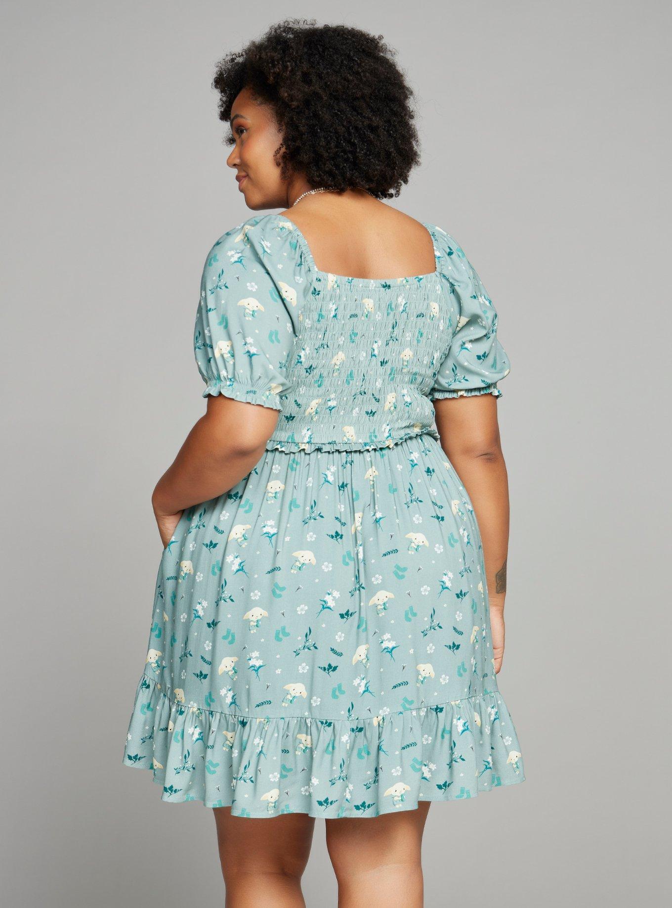 Harry Potter Dobby Floral Plus Size Smock Dress — BoxLunch Exclusive, SAGE, alternate