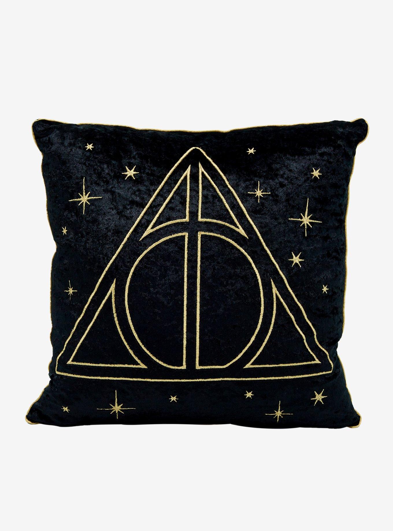 Shop Harry Potter Deathly Hallows Gold & Velvet Pillow