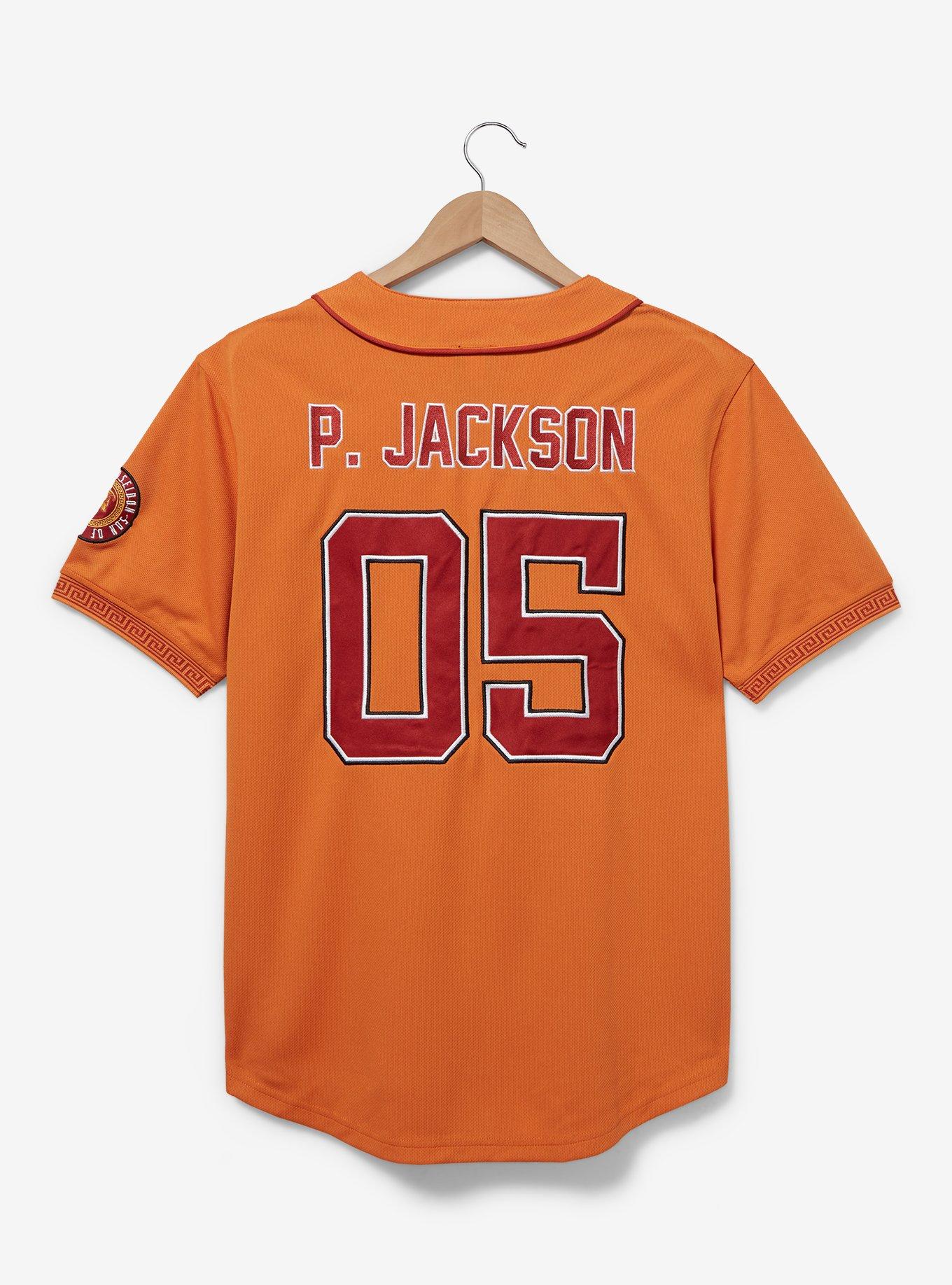 Percy Jackson and the Olympians Camp Half-Blood Baseball Jersey — BoxLunch Exclusive, ORANGE, alternate