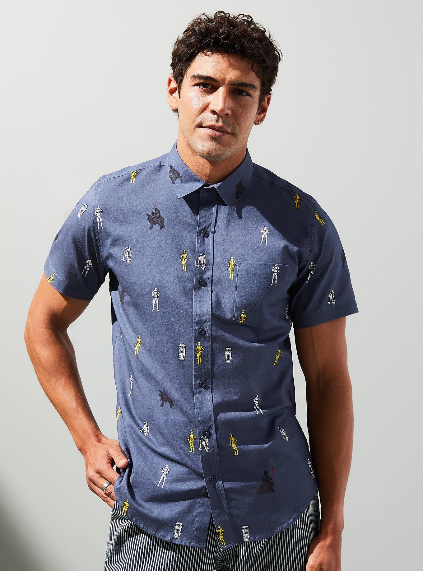 Star Wars Characters Allover Print Woven Button-Up Top - BoxLunch Exclusive, GREY, alternate