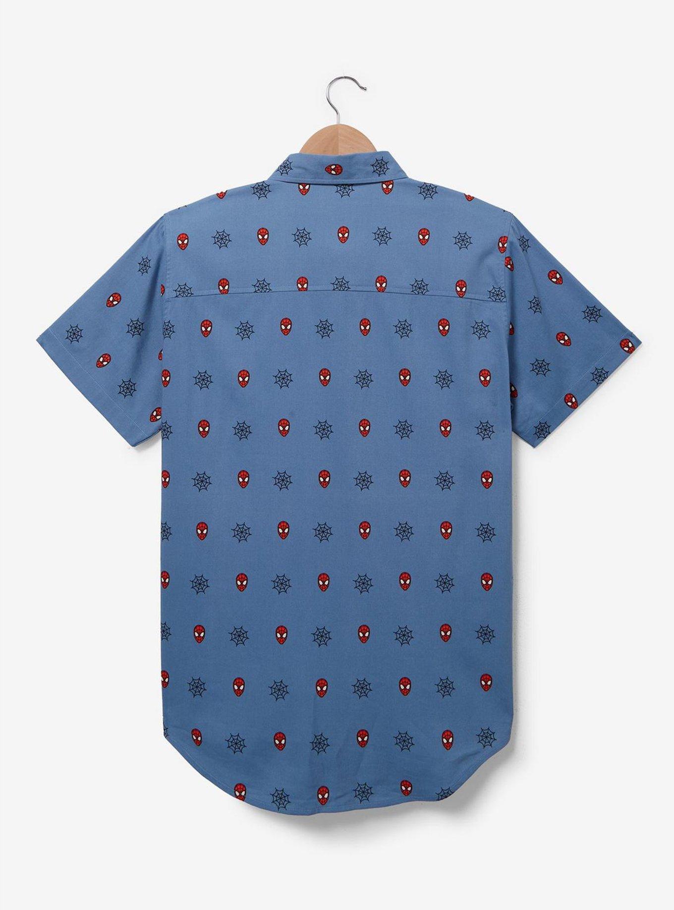 Marvel Spider-Man Mask & Web Allover Print Woven Button-Up - BoxLunch Exclusive, BLUE, alternate