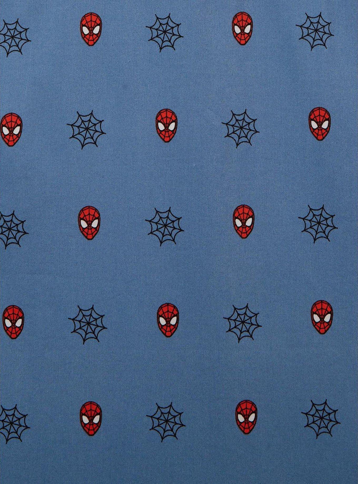 Marvel Spider-Man Mask & Web Allover Print Woven Button-Up - BoxLunch Exclusive, BLUE, alternate