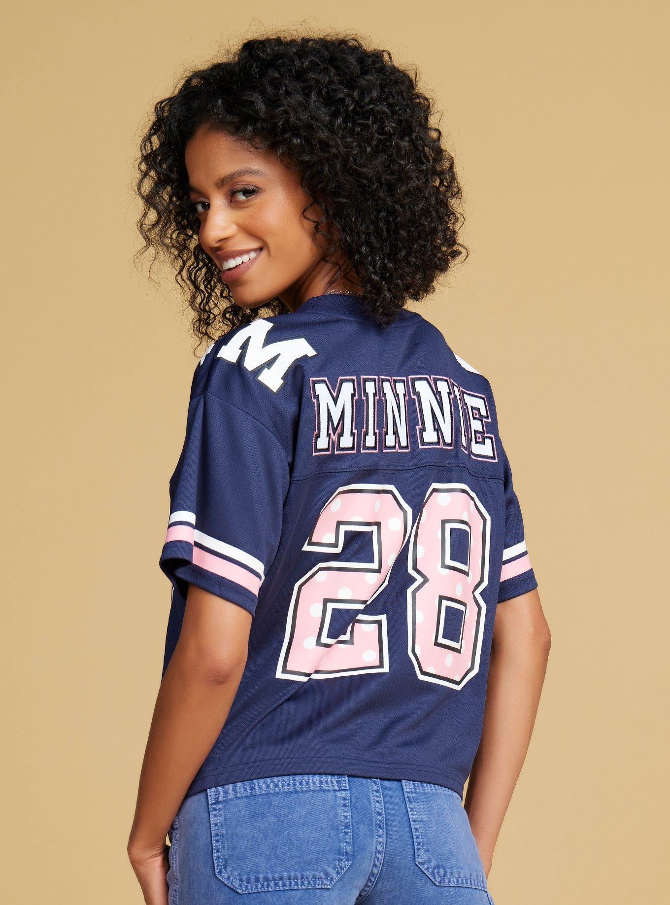 Disney Minnie Mouse Cropped Women's Football Jersey - BoxLunch Exclusive, NAVY, alternate