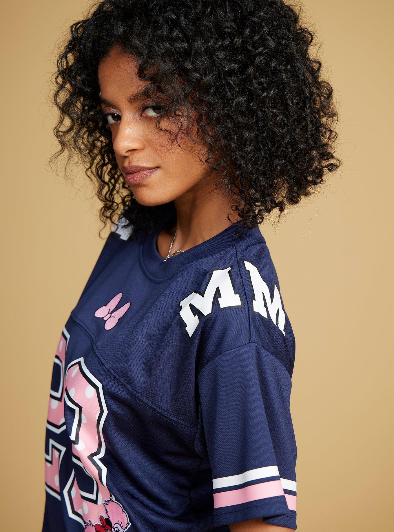 Disney Minnie Mouse Cropped Women's Football Jersey - BoxLunch Exclusive, NAVY, alternate