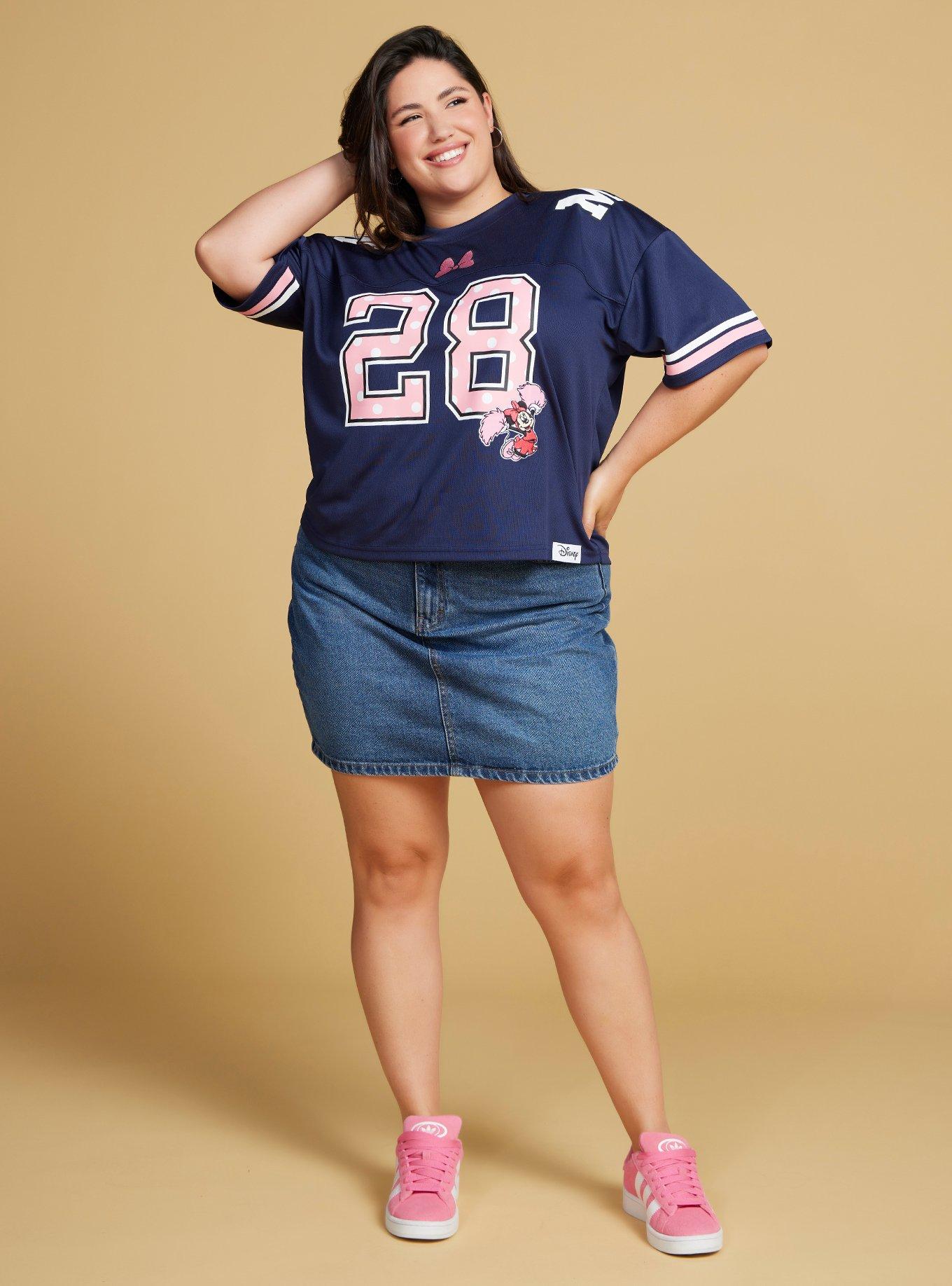 Disney Minnie Mouse Cropped Women's Plus Size Football Jersey - BoxLunch Exclusive, NAVY, alternate