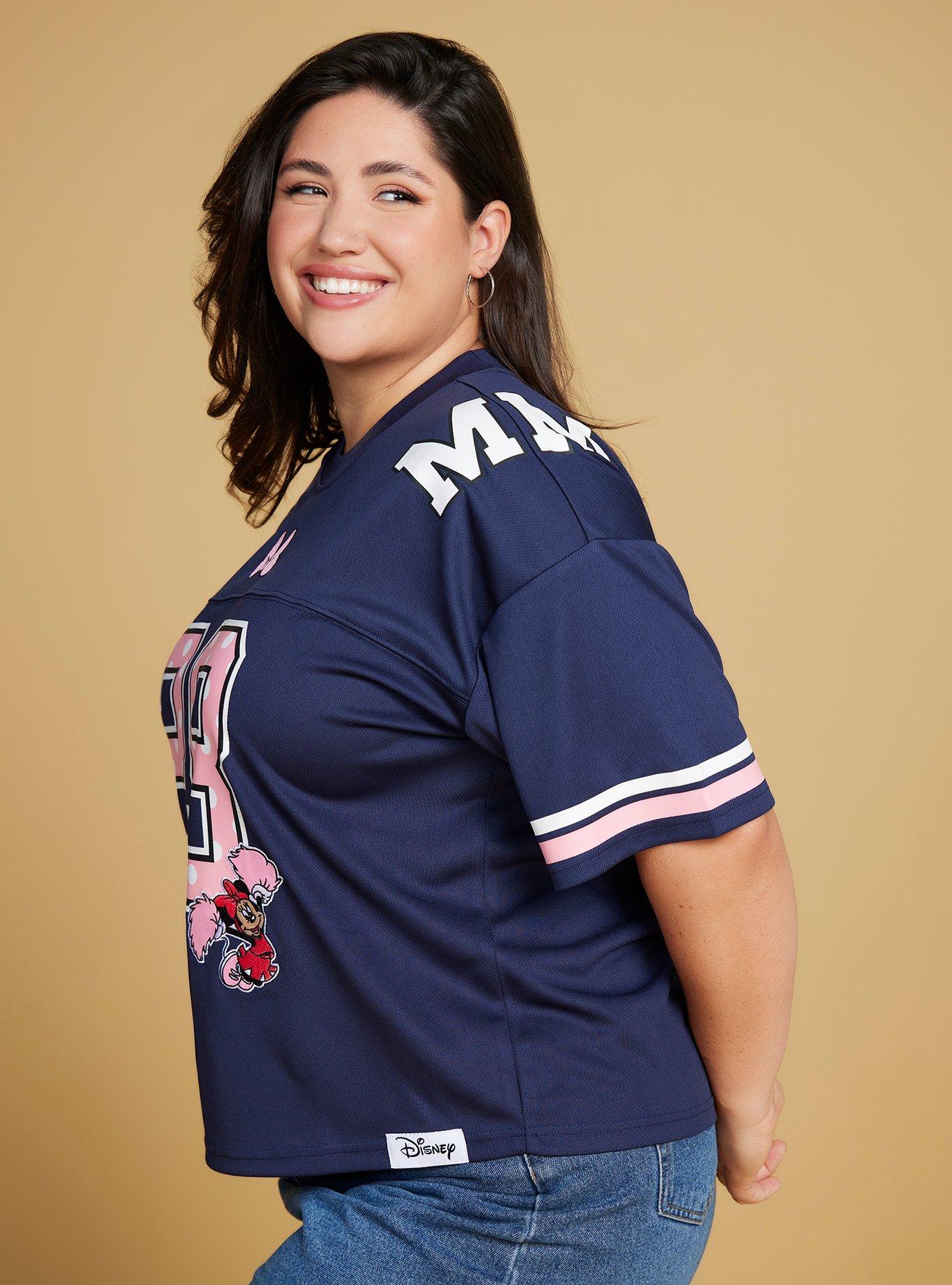 Disney Minnie Mouse Cropped Women's Plus Size Football Jersey - BoxLunch Exclusive, NAVY, alternate