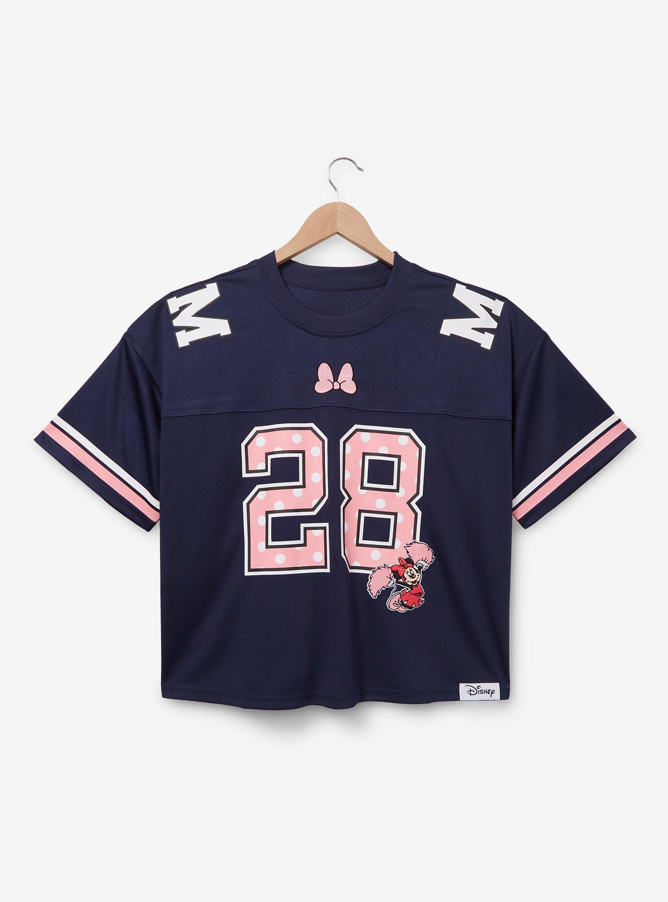 Disney Minnie Mouse Cropped Women's Plus Size Football Jersey - BoxLunch Exclusive, NAVY, alternate