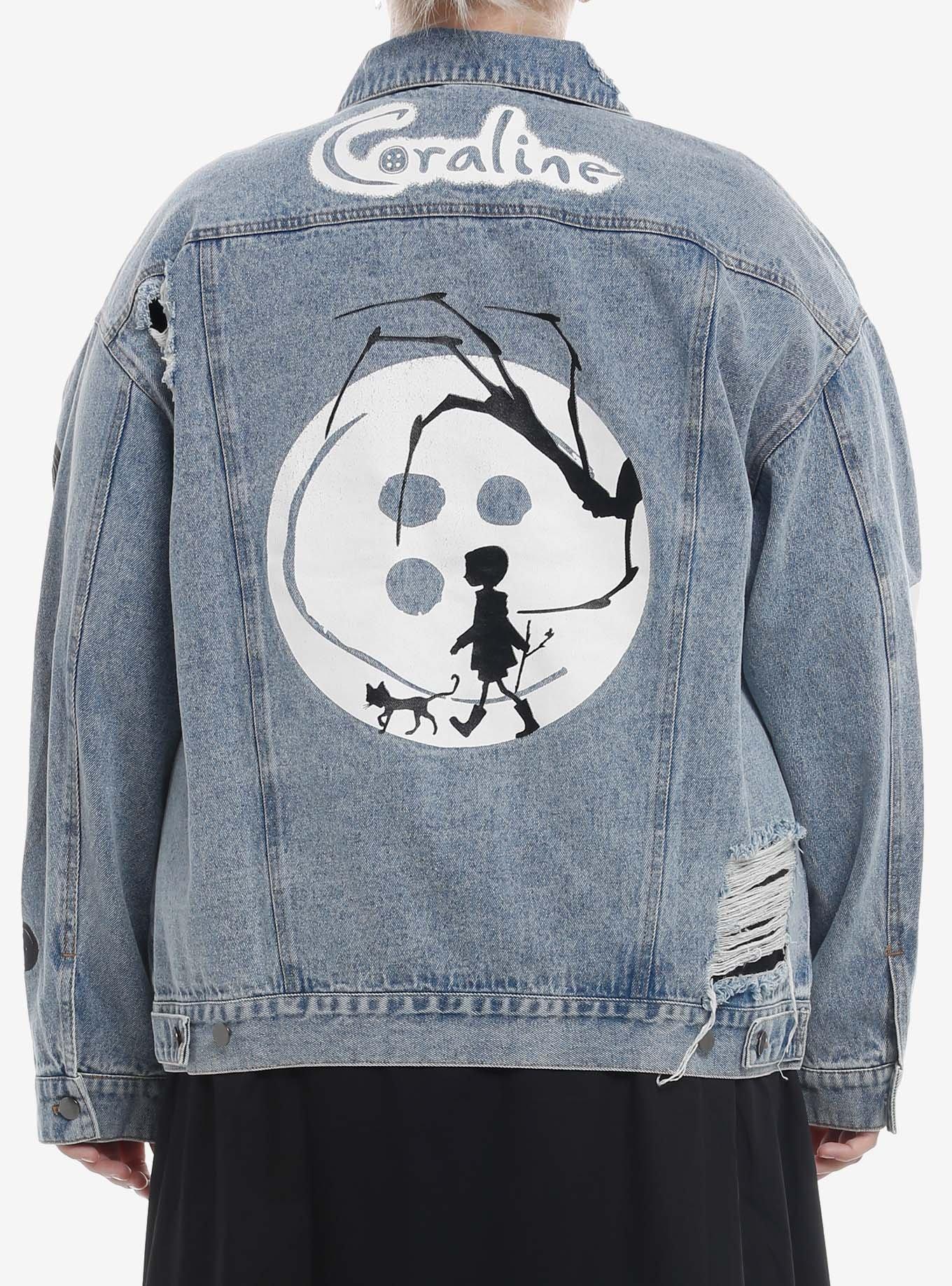 Coraline Art Jean Jacket Plus Size, MEDIUM WASH, alternate