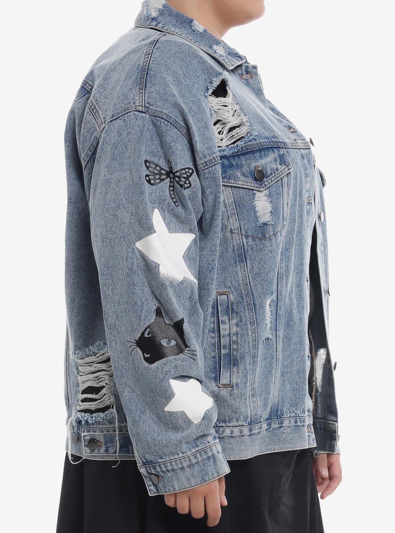 Coraline Art Jean Jacket Plus Size, MEDIUM WASH, alternate