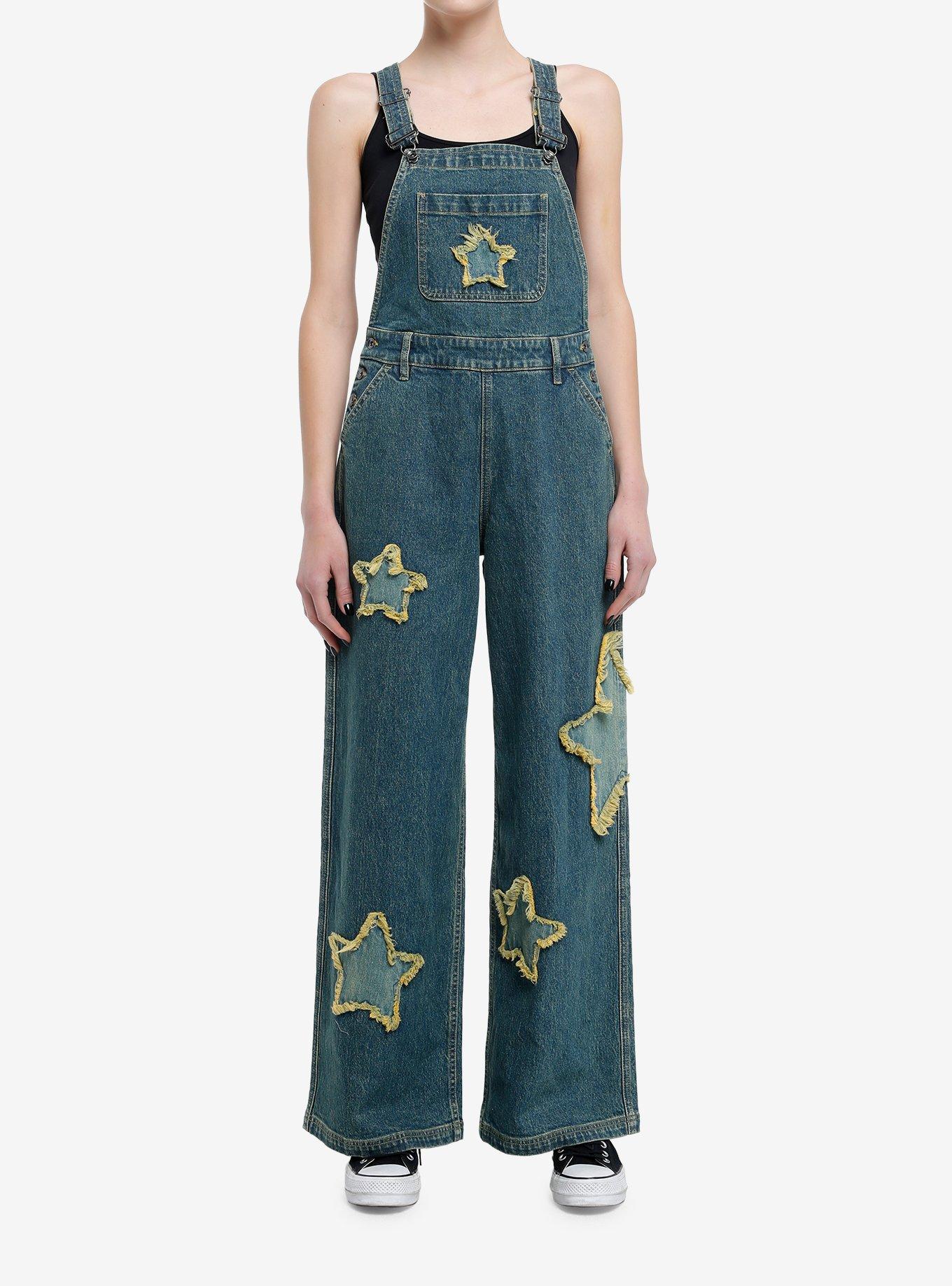 Star Patch Denim Overalls, , hi-res