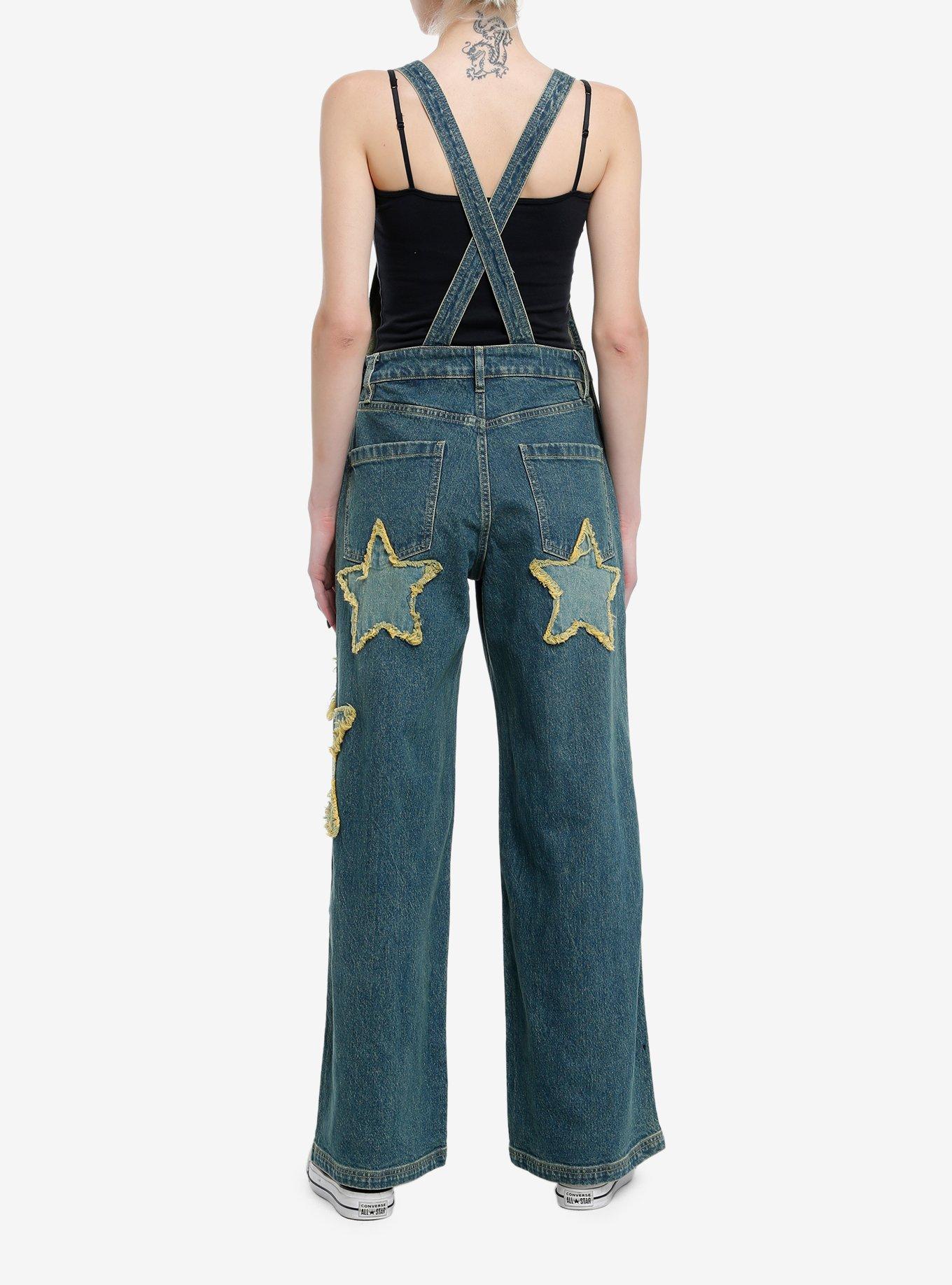 Star Patch Denim Overalls, BLUE, alternate