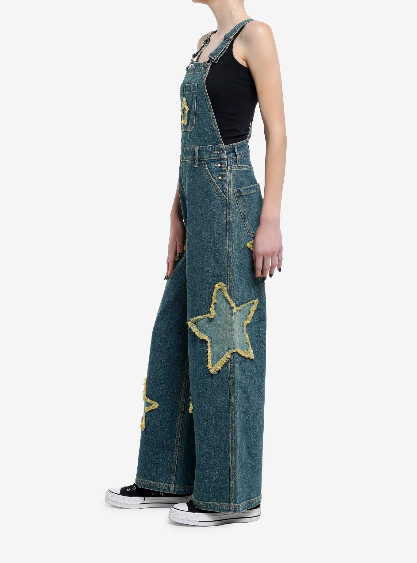 Star Patch Denim Overalls, BLUE, alternate