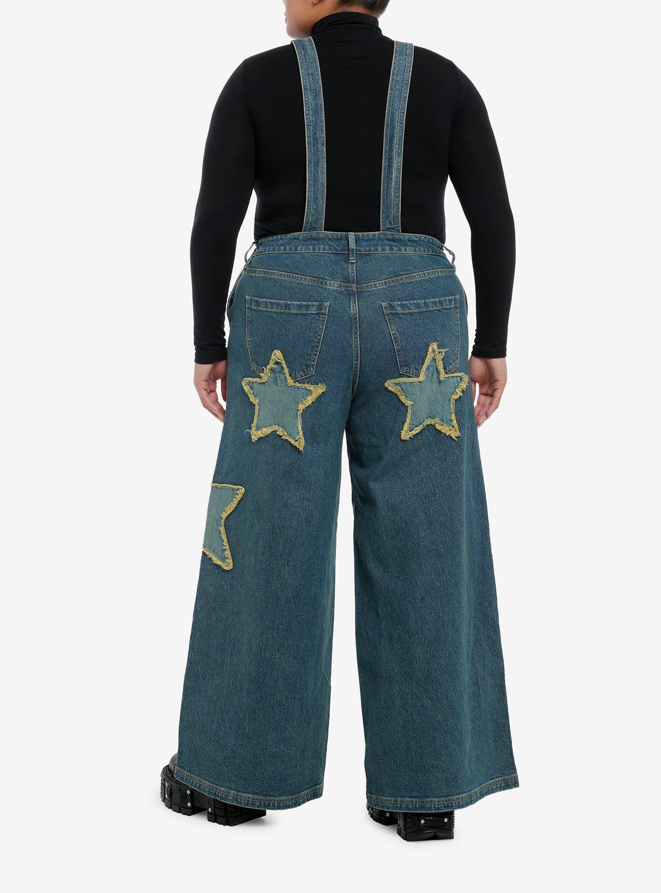 Star Patch Denim Overalls Plus Size, , hi-res