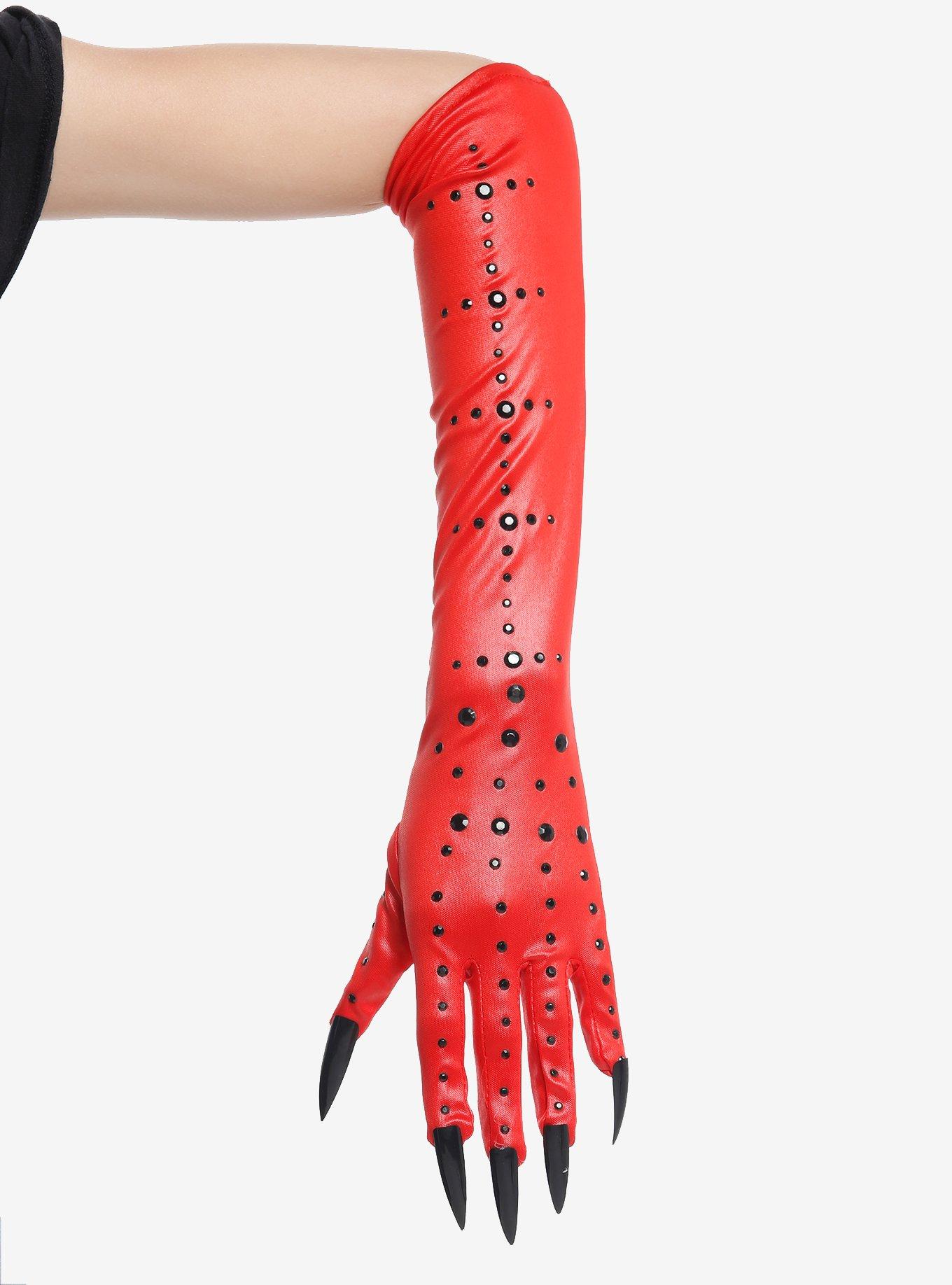 Red & Black Rhinestone Claw Gloves, , hi-res