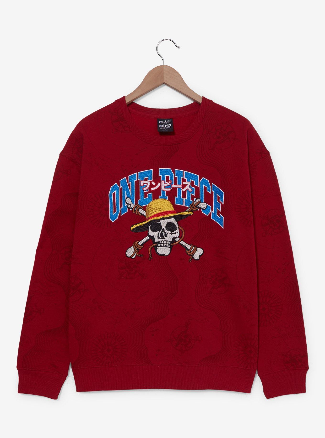 One Piece Straw Hat Crew Jolly Roger Crewneck - BoxLunch Exclusive, RED, alternate