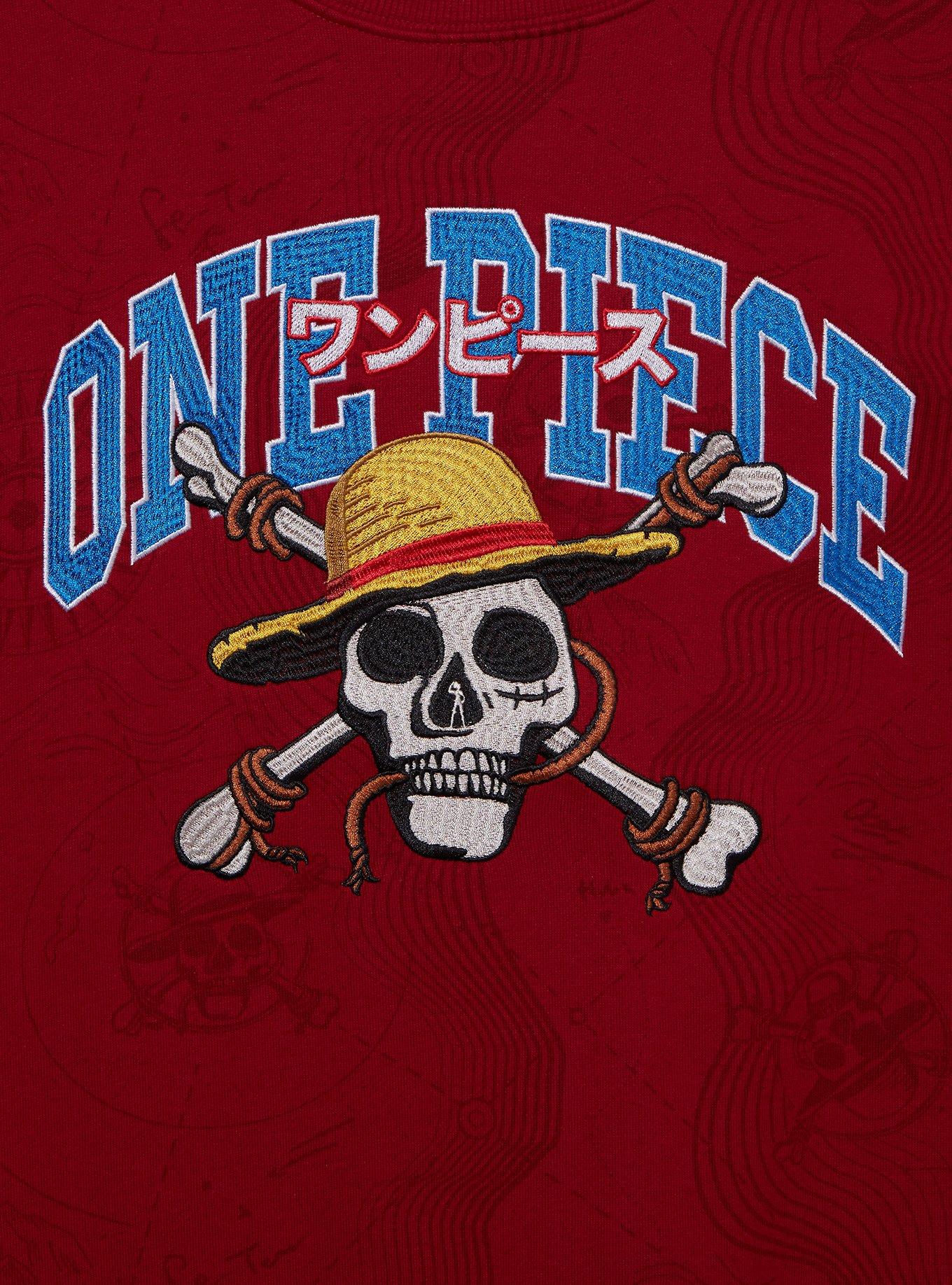 One Piece Straw Hat Crew Jolly Roger Crewneck - BoxLunch Exclusive, RED, alternate