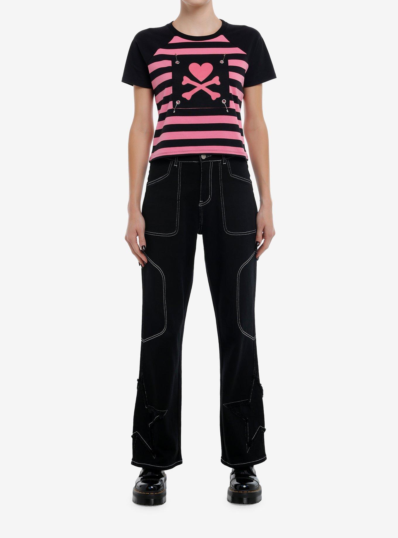 Tokidoki Pink & Black Stripe Logo Girls Raglan Baby T-Shirt