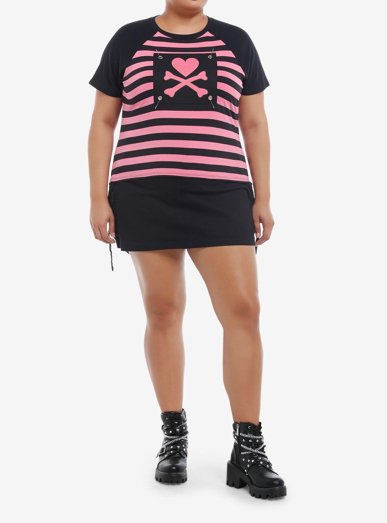 Tokidoki Pink & Black Stripe Logo Girls Raglan Baby T-Shirt Plus