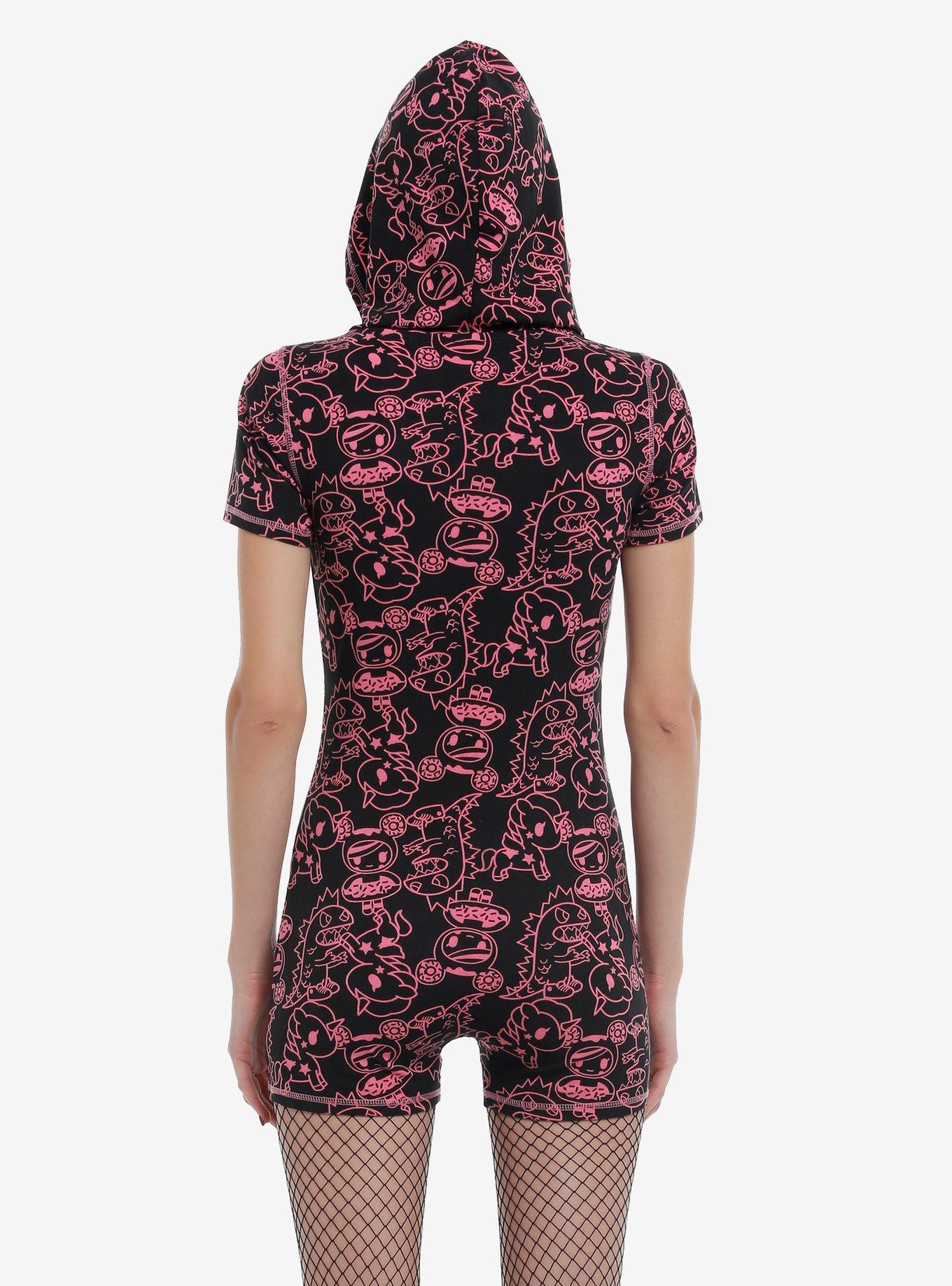 Tokidoki Black & Pink Character Outline Hooded Romper, MULTI, alternate