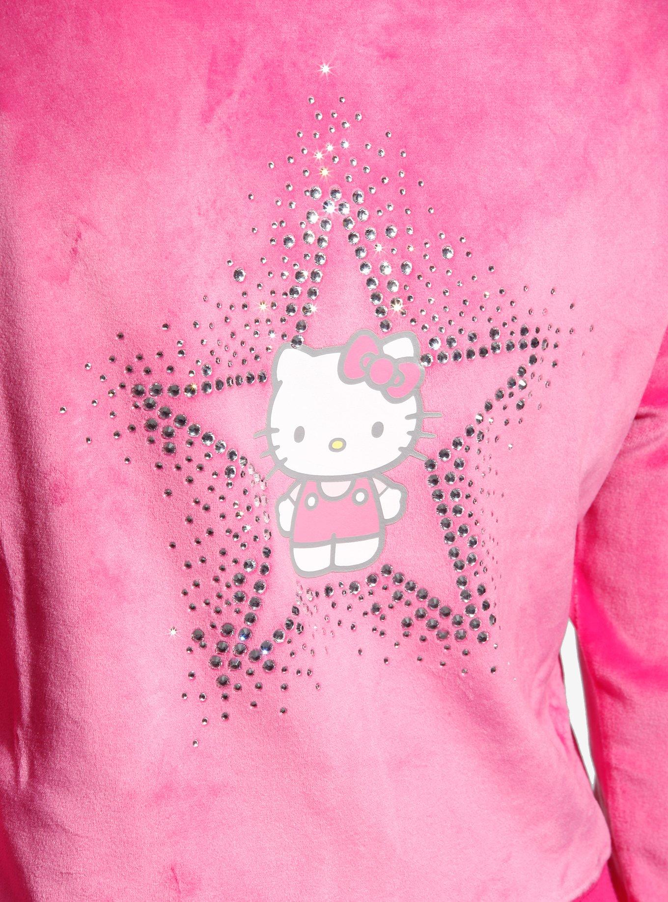 Hello Kitty Rhinestone Pink Velour Girls Crop Hoodie, SILVER, alternate