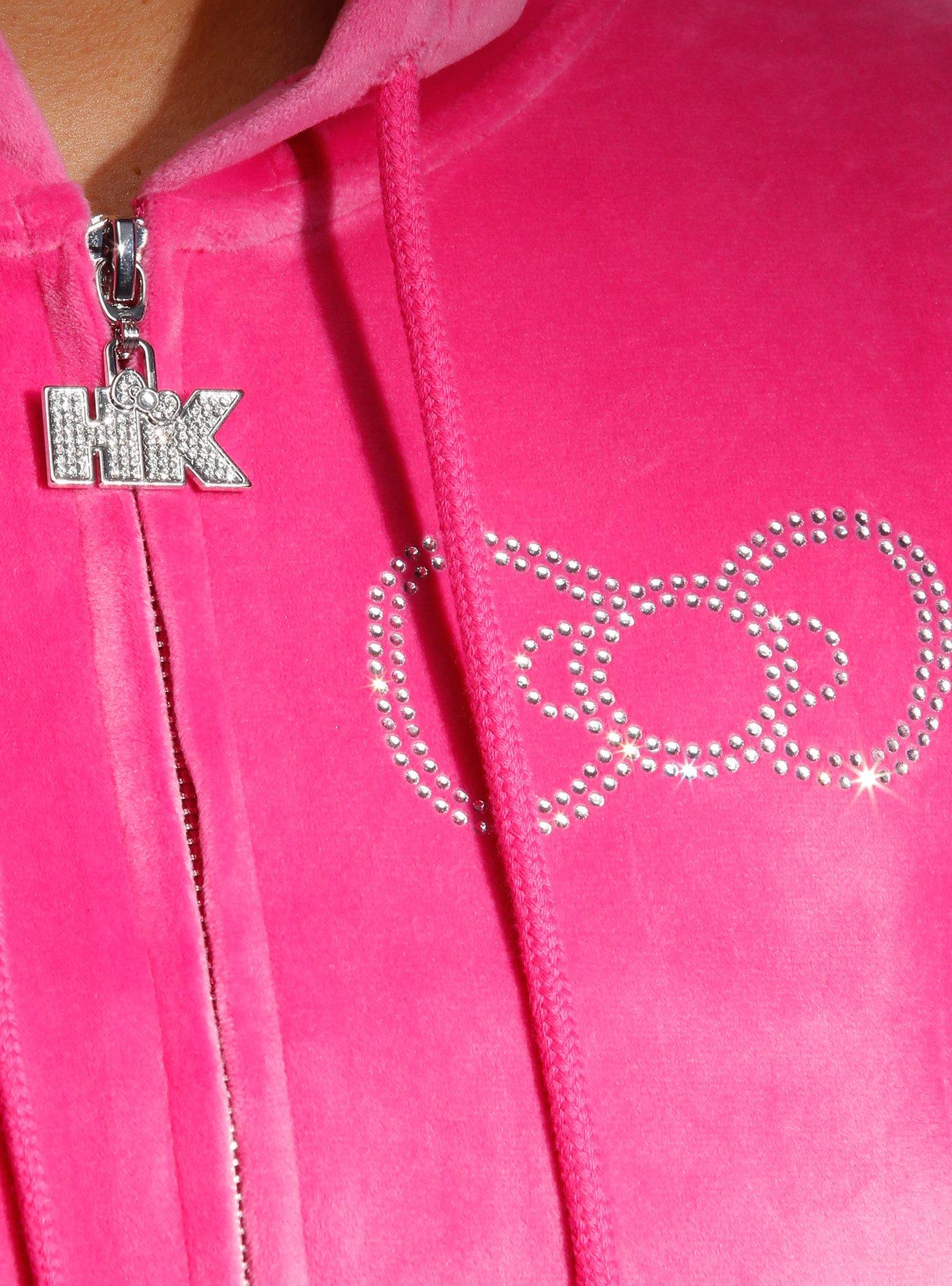 Hello Kitty Rhinestone Pink Velour Girls Crop Hoodie