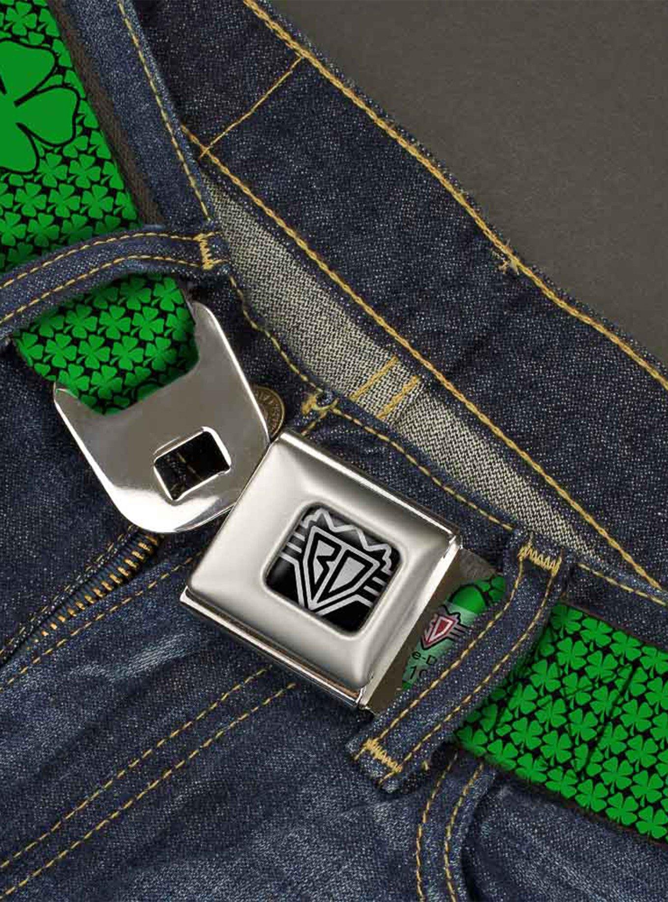 St. Patrick's Day Clovers Green Seatbelt Buckle Belt, , hi-res