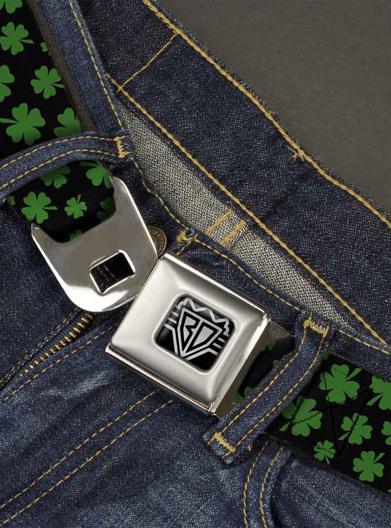 St. Patrick's Day Mini Clovers Scattered Seatbelt Buckle Belt, GREEN, alternate