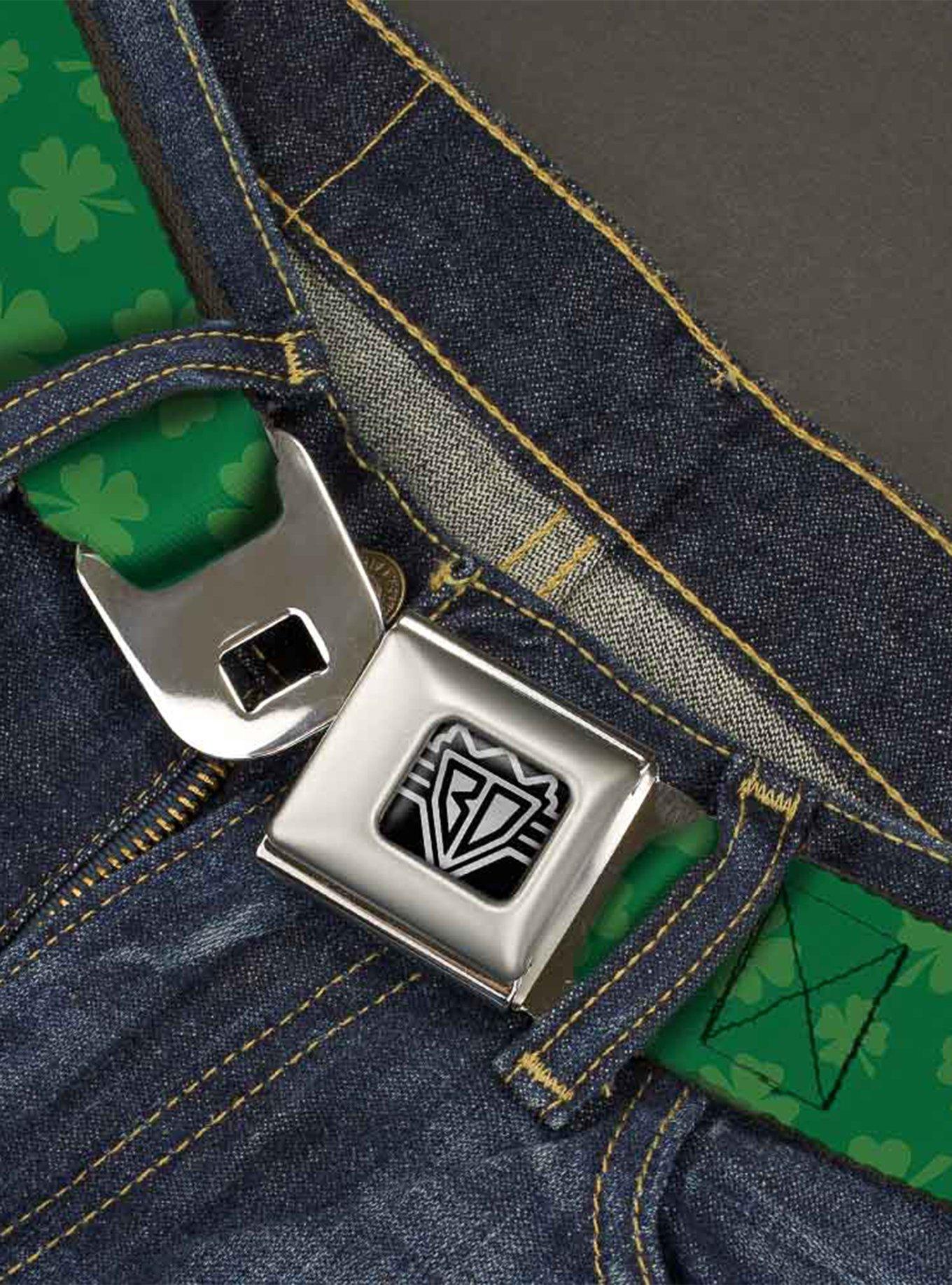 St. Patrick's Day Clovers Scattered Green Seatbelt Buckle Belt, GREEN, alternate