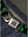 St. Patrick's Day Clovers Scattered Black Green Seatbelt Buckle Belt, GREEN, alternate
