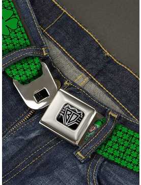 St. Patrick's Day Clovers Green Youth Seatbelt Buckle Belt, , hi-res