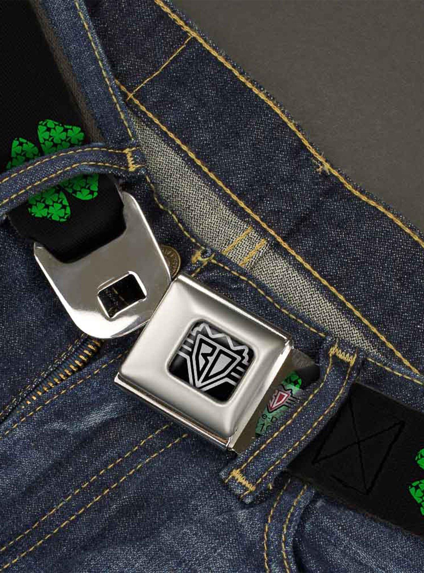 St. Patrick's Day Black Clovers Youth Seatbelt Buckle Belt