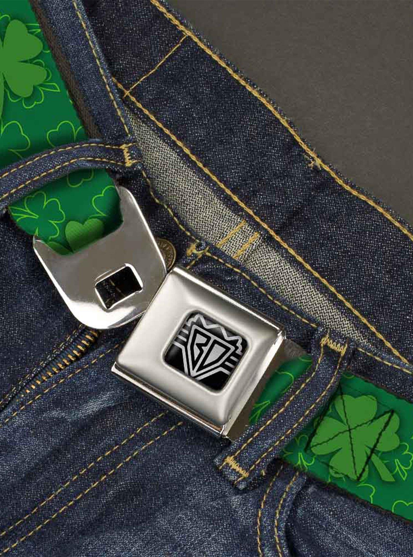 St. Patrick's Day Clovers Scattered Outline Solid Youth Seatbelt Buckle Belt, , hi-res