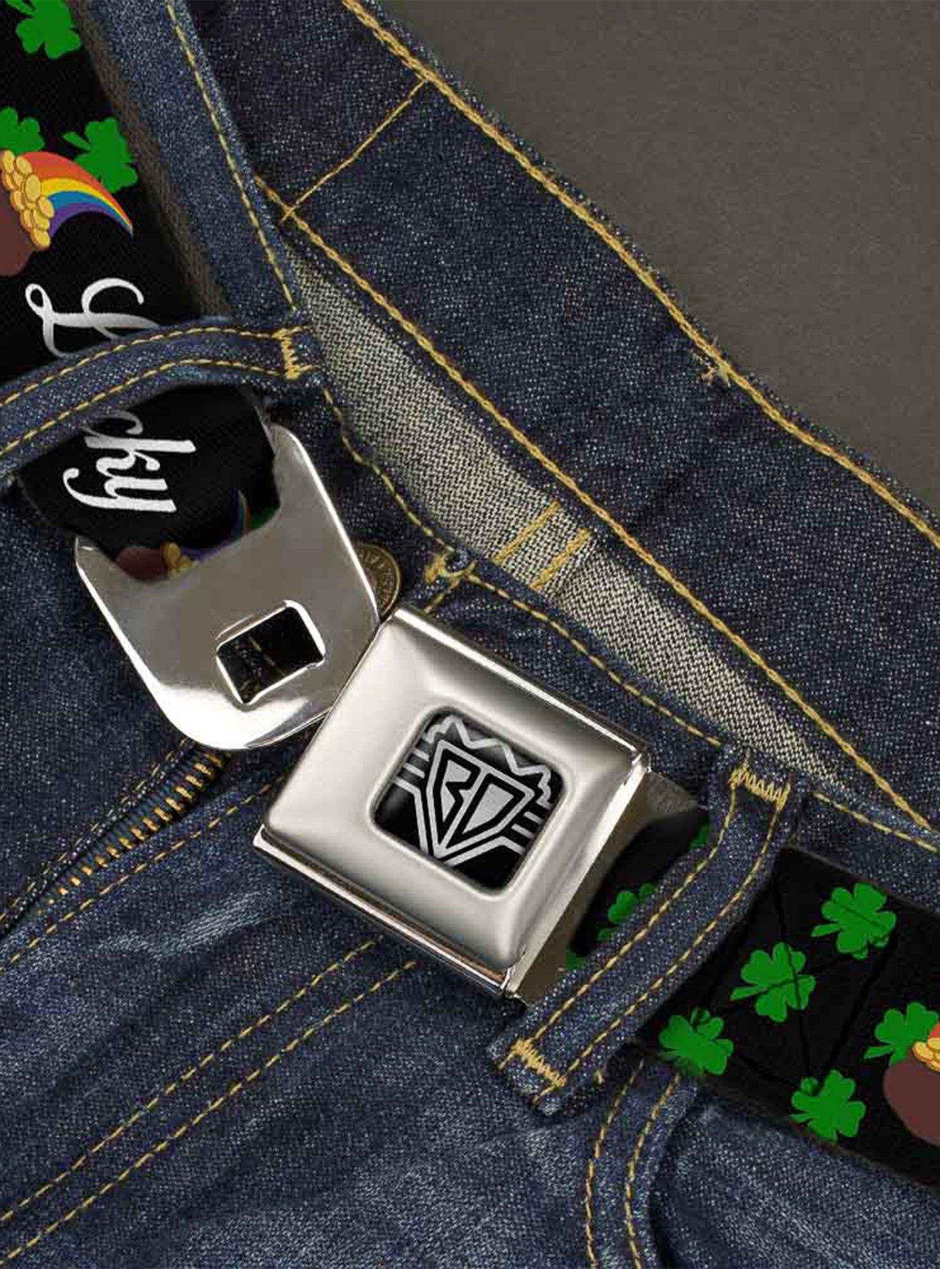 St. Patrick's Day Lucky Pot of Gold Shamrocks Youth Seatbelt Buckle Belt, , alternate